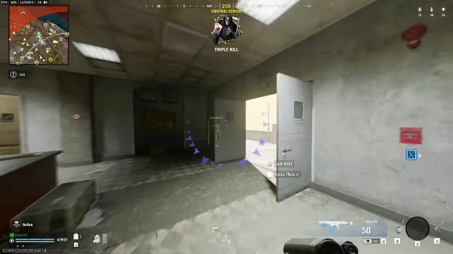 Warzone ESP distance markers through scope on Main Street with AK-27 33 rounds